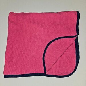 Gerber Hot Pink Waffle Knit Cotton Thermal Baby Blanket Navy Blue Trim 25x28 SRH